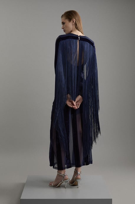 Fringed Velvet Devore Long Sleeve Woven Maxi Dress - Image 5