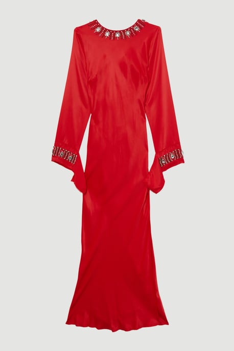 The Founder Crystal Embellished Raw Edge Satin Wrap Maxi Dress - Image 4