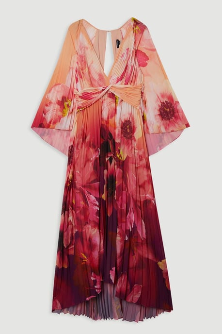 Ombre Floral Soft Pleated Woven Maxi With Cape Detail - Image 4