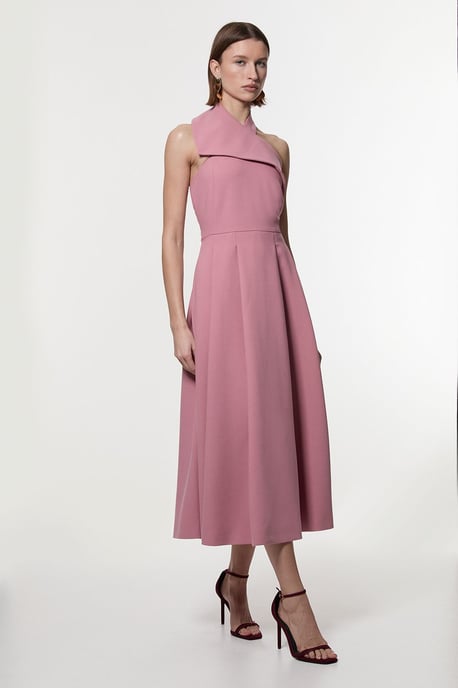 Compact Stretch Halter Neck Belted Full Skirted Midaxi Dress - Image 1