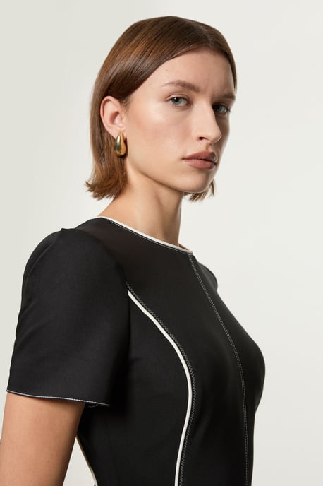 Tailored Contrast Tipped Stitch Detail Midi Dress - Image 3