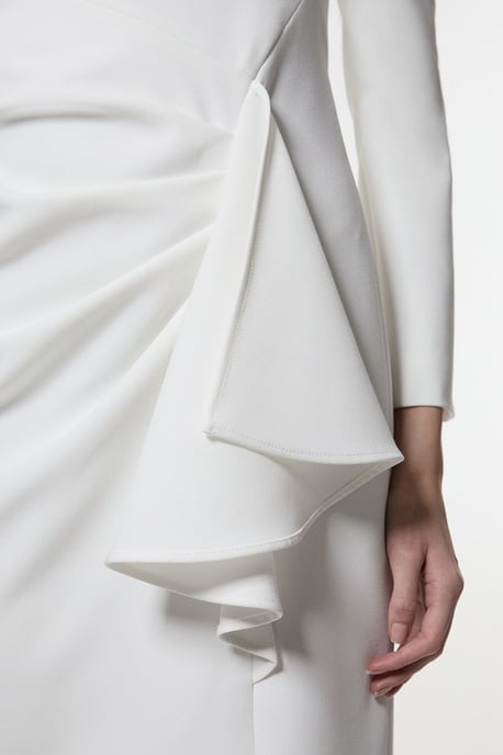 Clean Tailored Asymmetric Neckline Draped Midi Dress - Image 3