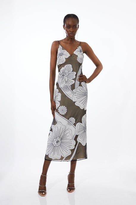 Applique Organdie Woven Midi Dress - Image 1