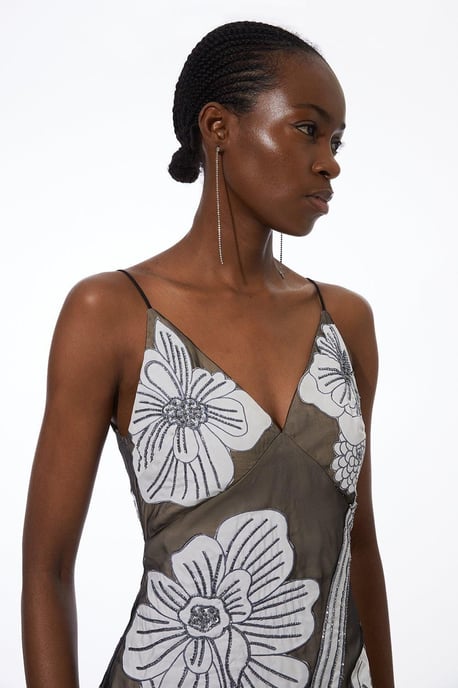 Applique Organdie Woven Midi Dress - Image 2