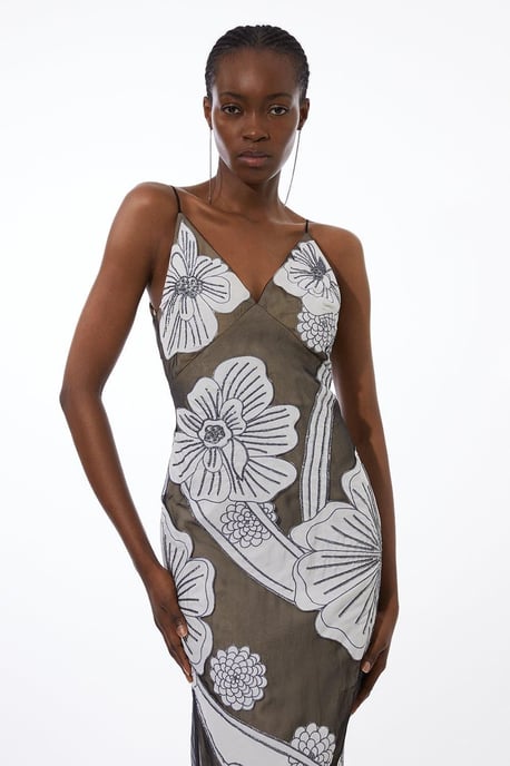 Applique Organdie Woven Midi Dress - Image 3