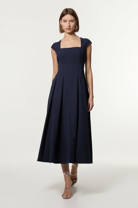 Petite Clean Tailored Square Neck Full Skirted Midi Dress - Image 1
