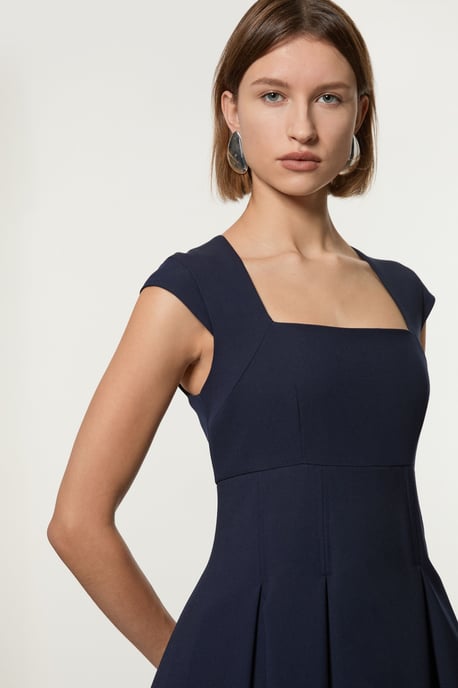 Petite Clean Tailored Square Neck Full Skirted Midi Dress - Image 2