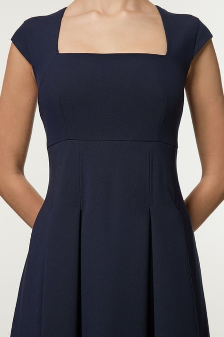 Petite Clean Tailored Square Neck Full Skirted Midi Dress - Image 3