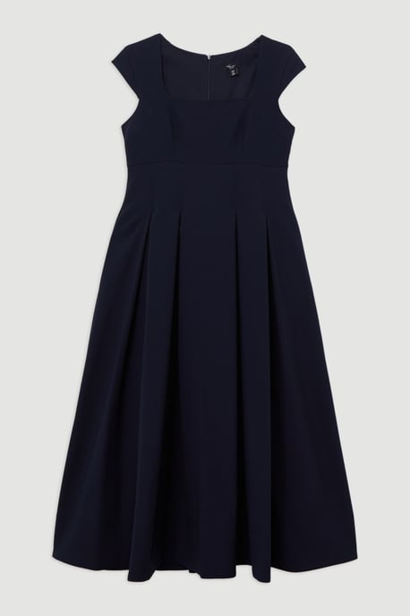 Petite Clean Tailored Square Neck Full Skirted Midi Dress - Image 4