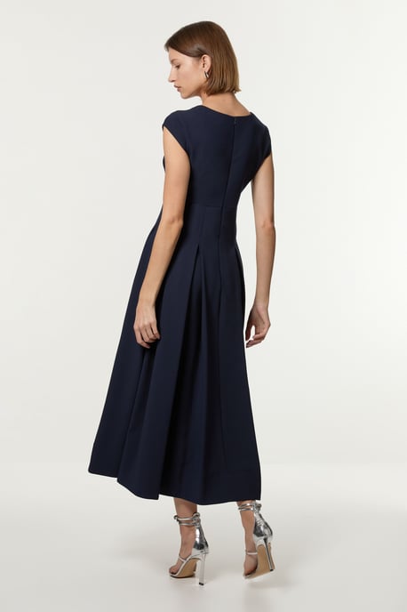 Petite Clean Tailored Square Neck Full Skirted Midi Dress - Image 5
