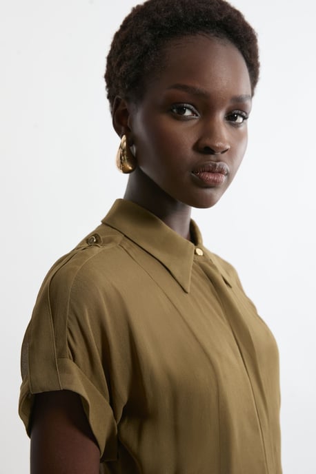 Petite Pleated Woven Viscose Maxi Shirt Dress - Image 2