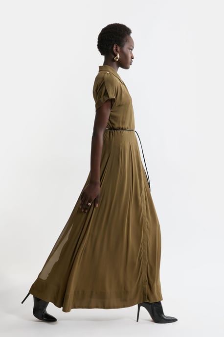 Petite Pleated Woven Viscose Maxi Shirt Dress - Image 3