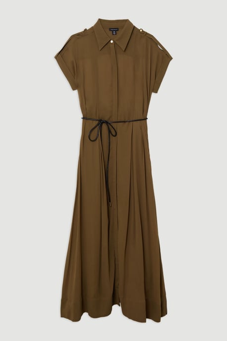 Petite Pleated Woven Viscose Maxi Shirt Dress - Image 4