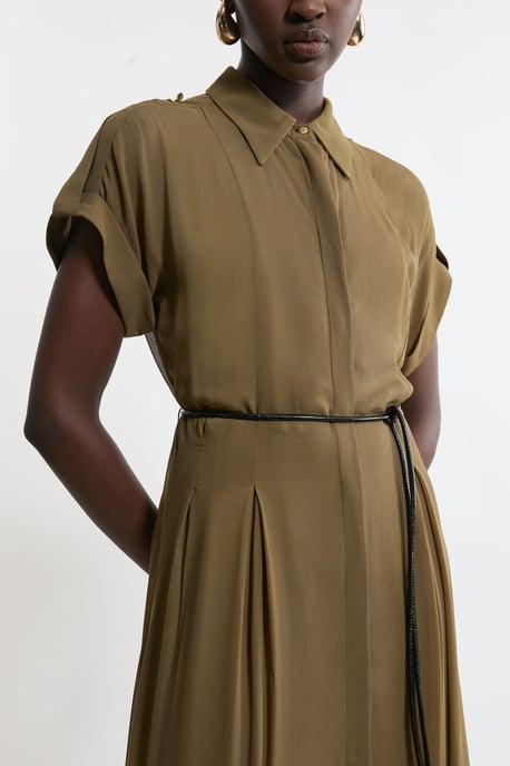 Petite Pleated Woven Viscose Maxi Shirt Dress - Image 5