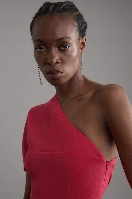 Petite Structured Crepe Asymmetric Cape Detail Tailored Midi Dress - Image 3
