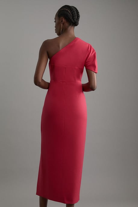 Petite Structured Crepe Asymmetric Cape Detail Tailored Midi Dress - Image 4