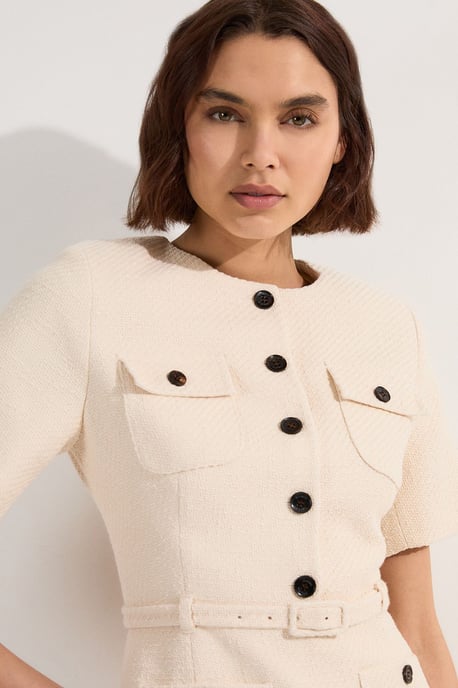 Petite Textured Tweed Belted Tailored Mini Dress - Image 2