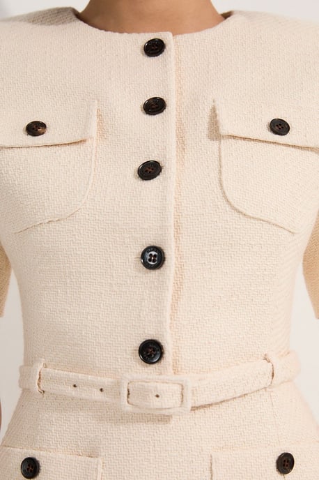 Petite Textured Tweed Belted Tailored Mini Dress - Image 3