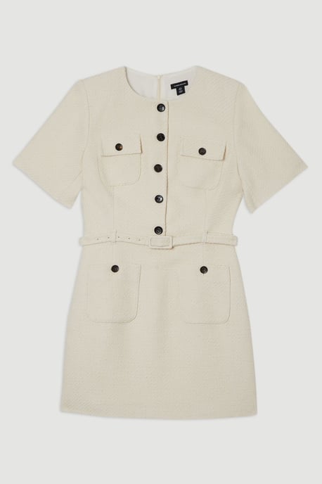 Petite Textured Tweed Belted Tailored Mini Dress - Image 4