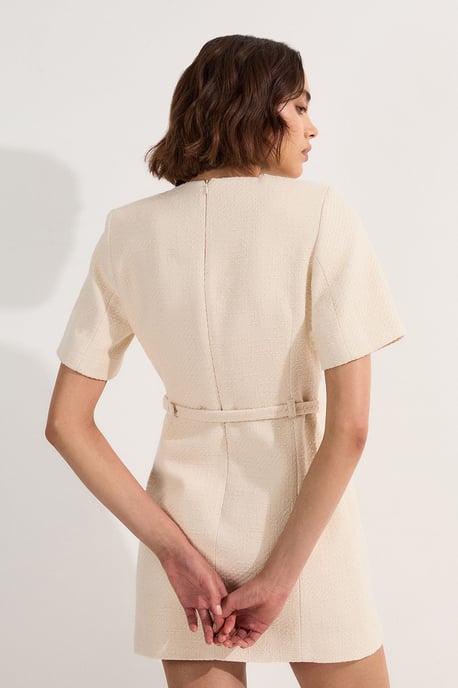 Petite Textured Tweed Belted Tailored Mini Dress - Image 5