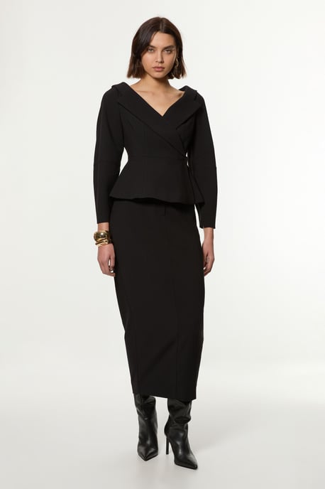 Compact Stretch Tailored Assymetric Peplum Jacket - Image 3