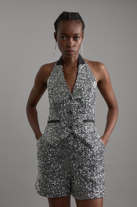 Sequin Tailored Mini Shorts - Image 1