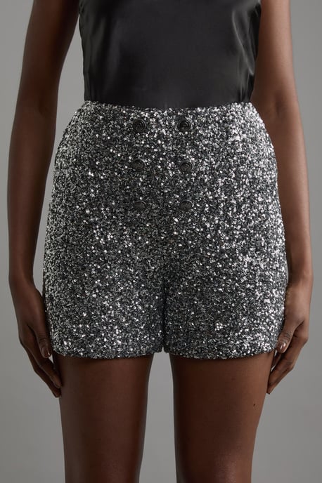 Sequin Tailored Mini Shorts - Image 2