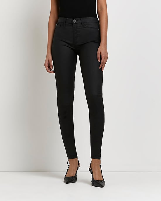 River Island Womens Skinny Jeans Black Molly Coated Mid Rise - Image 1