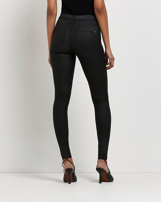 River Island Womens Skinny Jeans Black Molly Coated Mid Rise - Image 3