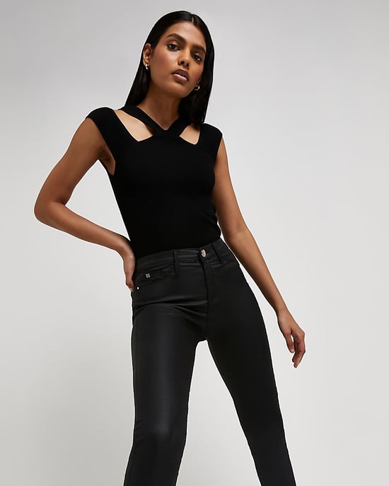 River Island Womens Skinny Jeans Black Molly Coated Mid Rise - Image 4
