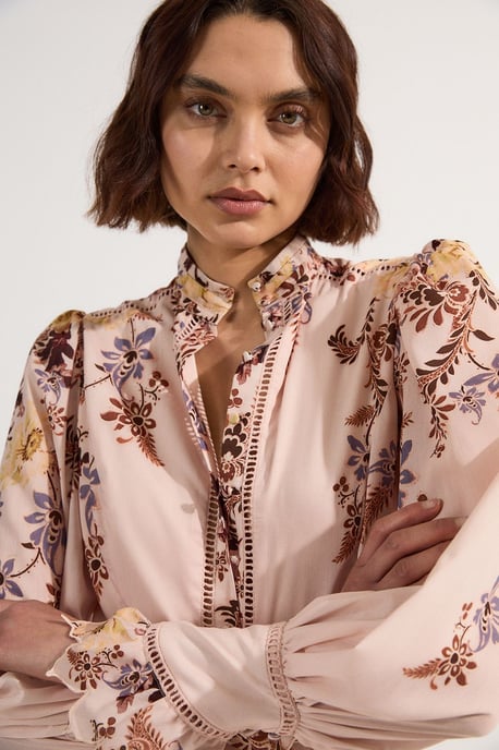 Voile Floral Border Print Woven Playsuit With Ladder Lace Trim - Image 2