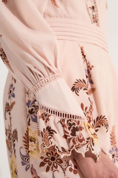 Voile Floral Border Print Woven Playsuit With Ladder Lace Trim - Image 3