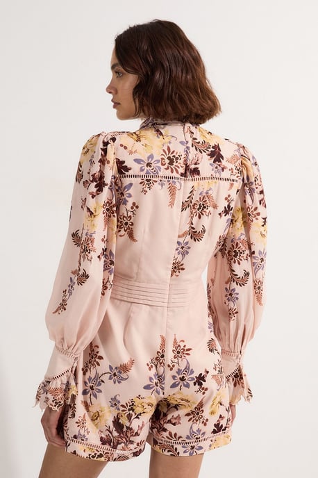 Voile Floral Border Print Woven Playsuit With Ladder Lace Trim - Image 5