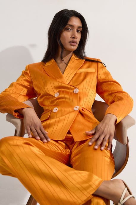 Petite Premium Satin Pinstripe Tailored Straight Leg Trouser - Image 3
