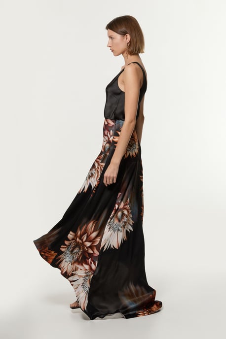 Viscose Satin Printed Panelled Train Maxi Skirt - Image 3