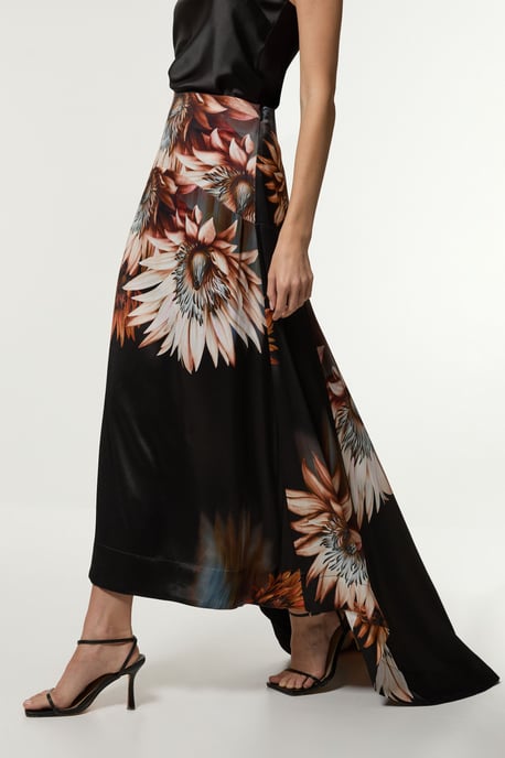 Viscose Satin Printed Panelled Train Maxi Skirt - Image 5