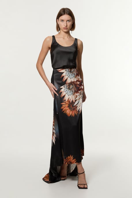 Viscose Satin Printed Panelled Train Maxi Skirt - Image 6