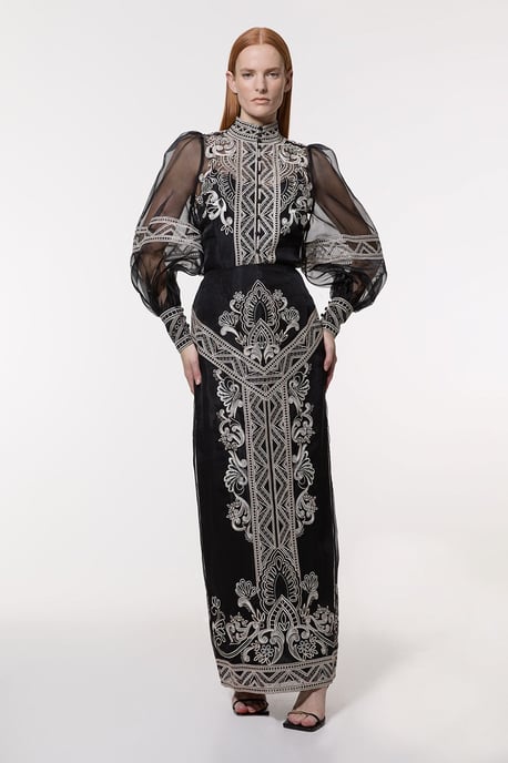 Embroidered Organdie Woven Midi Skirt - Image 1