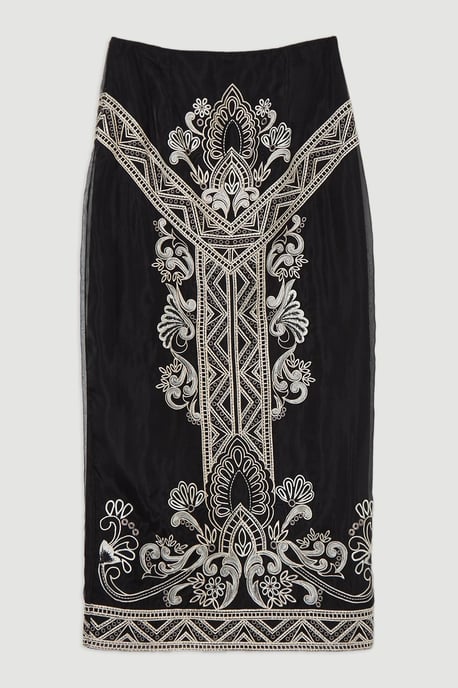 Embroidered Organdie Woven Midi Skirt - Image 4