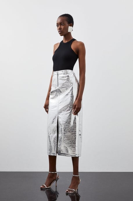Metallic Faux Leather Midi Skirt - Image 1