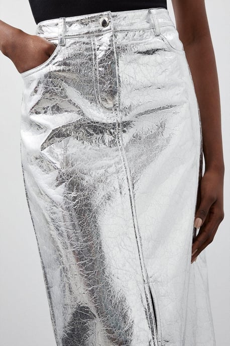 Metallic Faux Leather Midi Skirt - Image 3