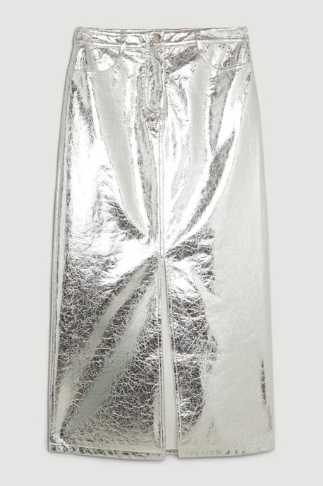Metallic Faux Leather Midi Skirt - Image 4