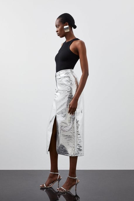 Metallic Faux Leather Midi Skirt - Image 5