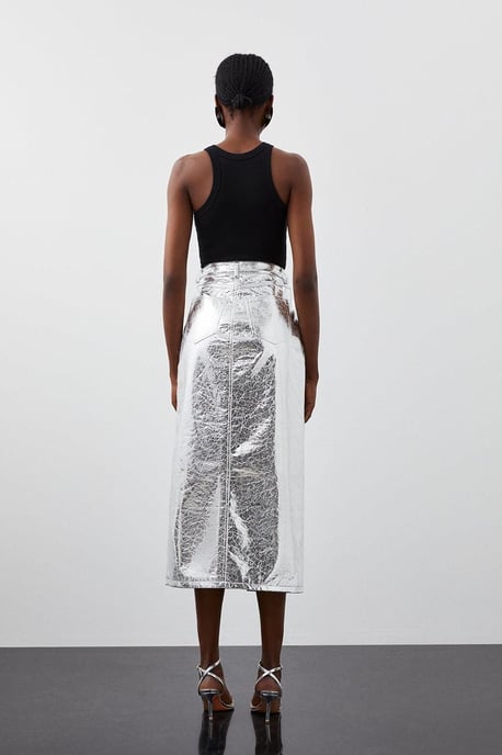 Metallic Faux Leather Midi Skirt - Image 6
