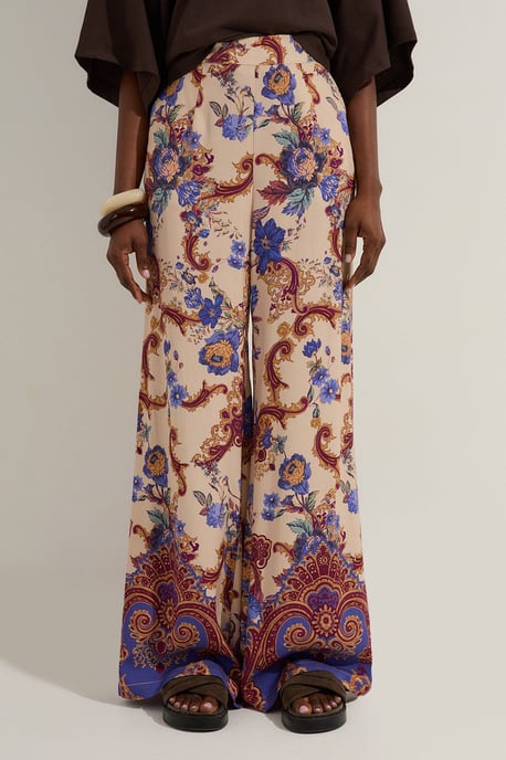 Premium Viscose Linen Paisley Border Print Woven Wide Leg Trouser - Image 2