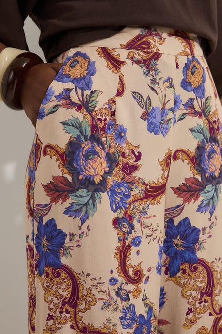 Premium Viscose Linen Paisley Border Print Woven Wide Leg Trouser - Image 3
