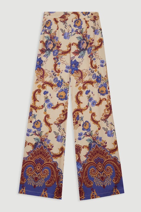 Premium Viscose Linen Paisley Border Print Woven Wide Leg Trouser - Image 4