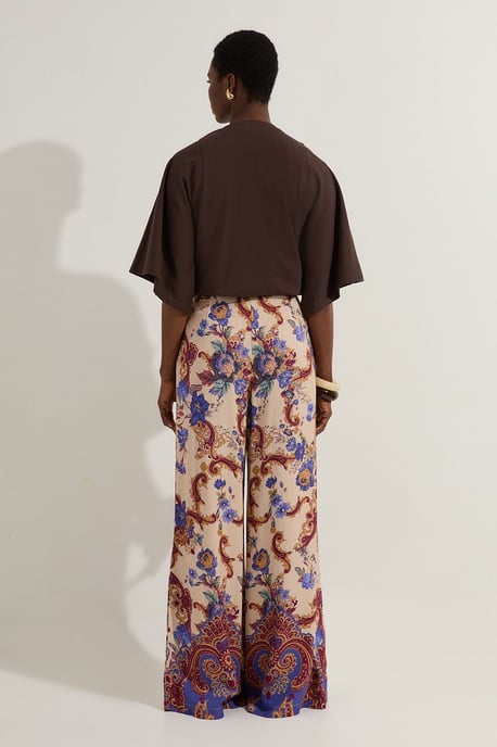 Premium Viscose Linen Paisley Border Print Woven Wide Leg Trouser - Image 5