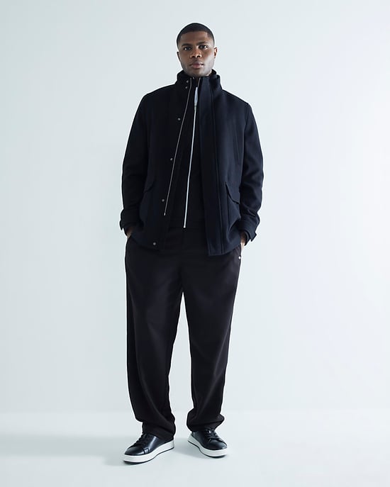 River Island Mens Coat Black Wool Blend Funnel Neck - Image 2