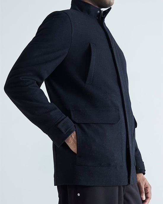 River Island Mens Coat Black Wool Blend Funnel Neck - Image 3
